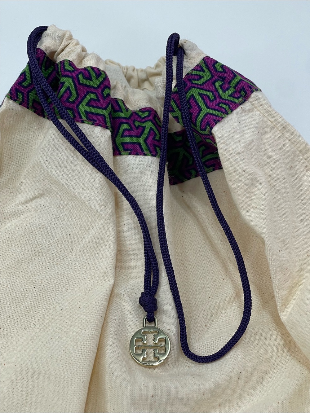 Tory Burch Logo Charm Purple Trim Pouch Travel Drawstring Dust bag 17x13''